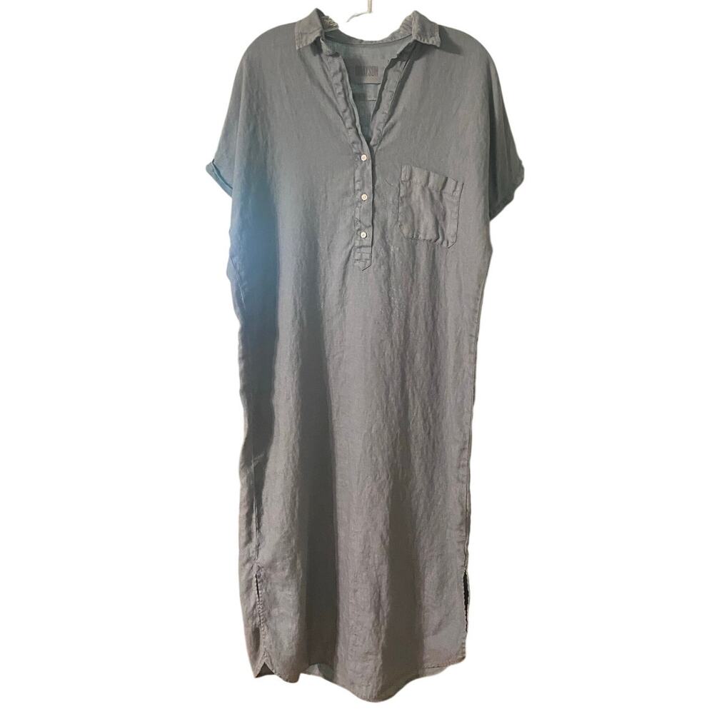 Grayson The Artist Short Sleeve Full Length Linen Dress Blue Sage Size 3 Medium